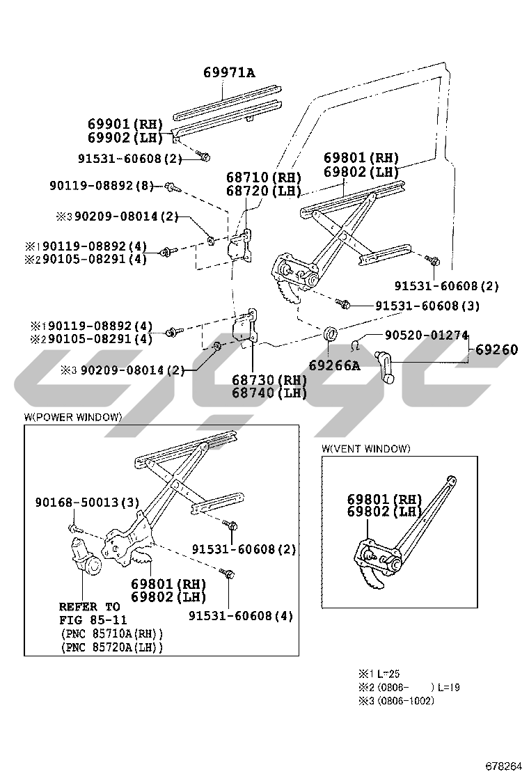 6754: front door window regulator & hinge