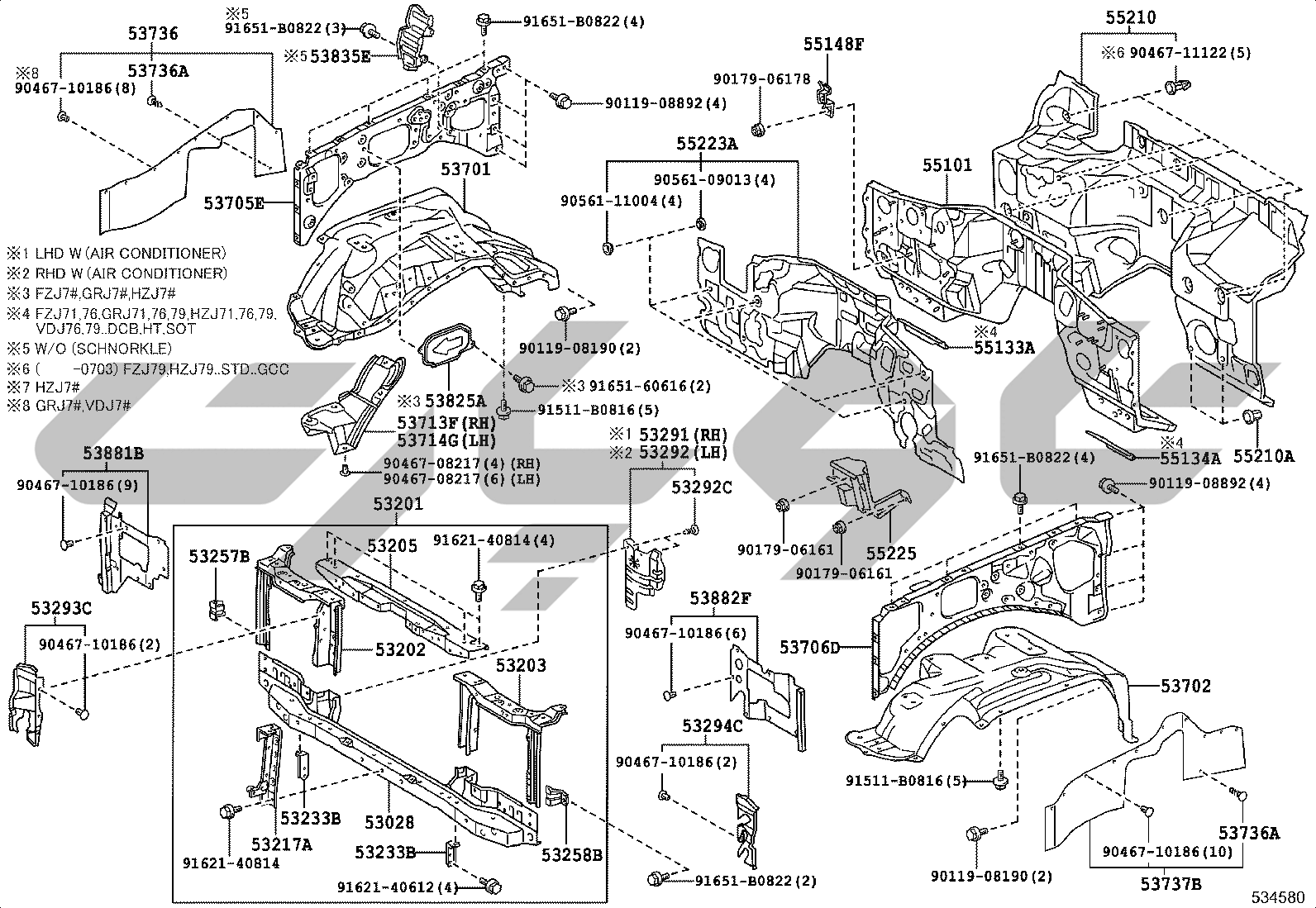 5355: front fender apron & dash panel
