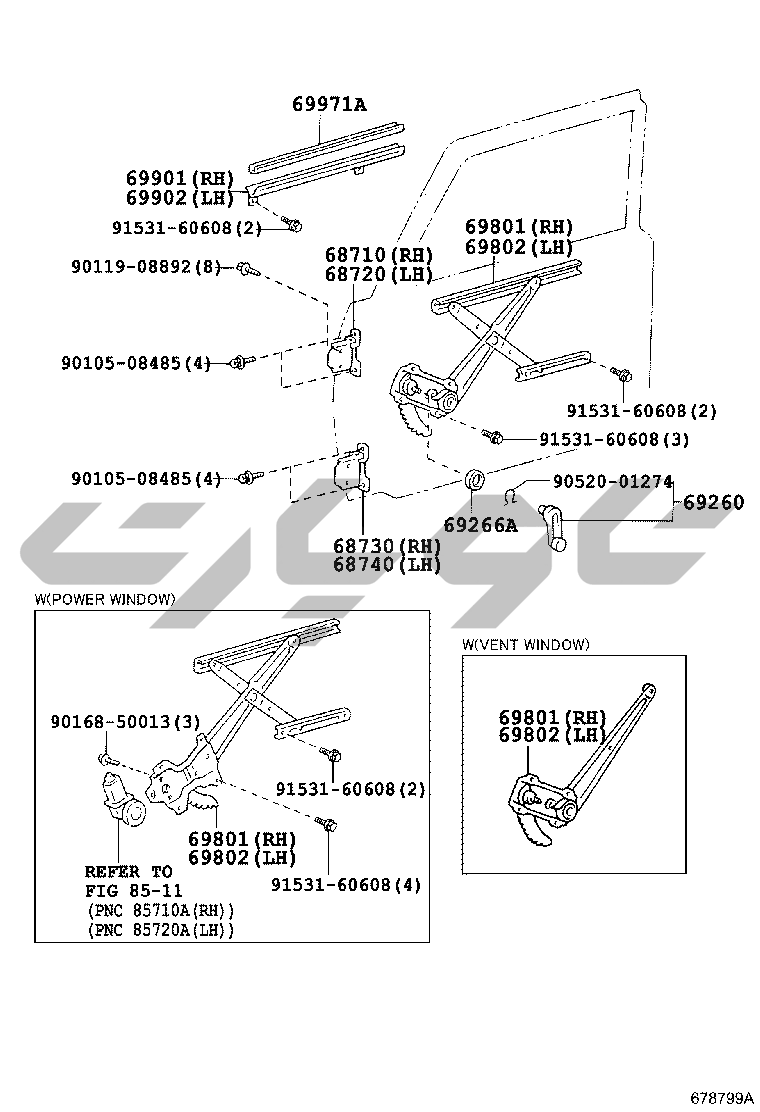 6754: front door window regulator & hinge