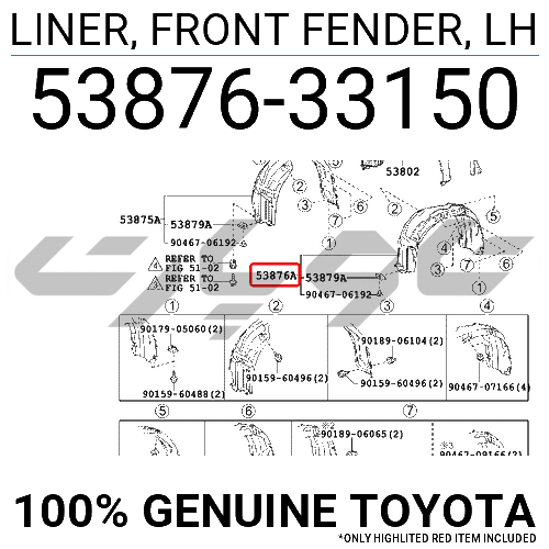LINER, FRONT FENDER, LH