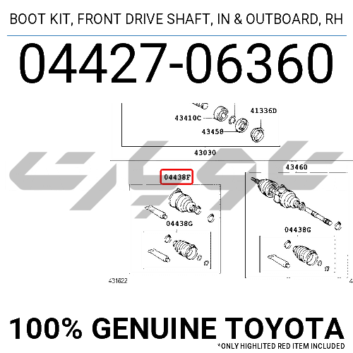 BOOT KIT, FRONT DRIVE SHAFT, IN & OUTBOARD, RH