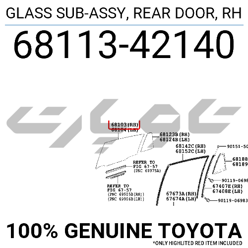 GLASS SUB-ASSY, REAR DOOR, RH