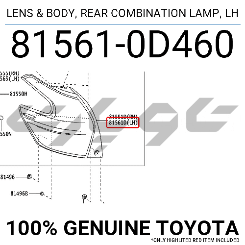 LENS & BODY, REAR COMBINATION LAMP, LH