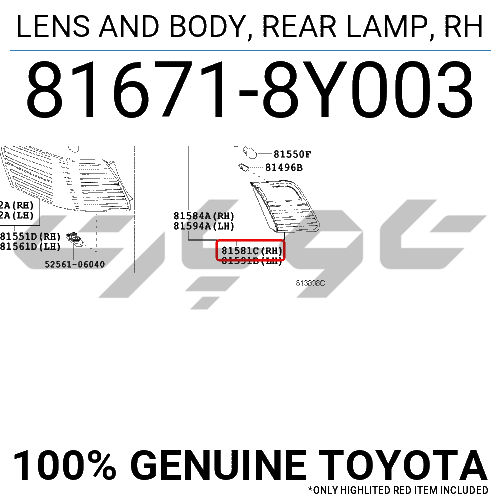 LENS AND BODY, REAR LAMP, RH