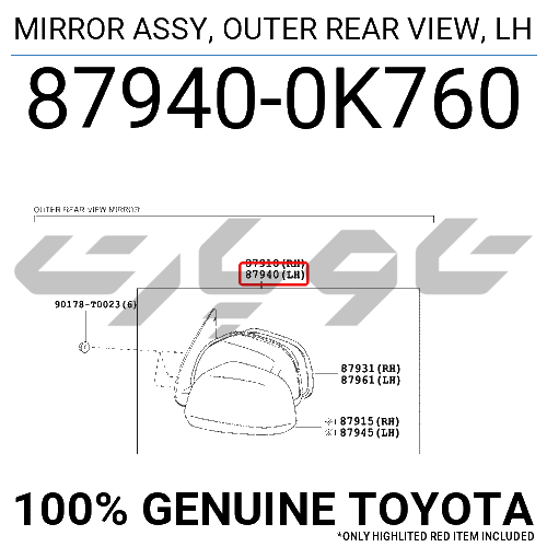 MIRROR ASSY, OUTER REAR VIEW, LH