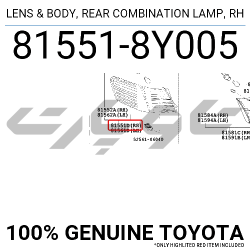 LENS & BODY, REAR COMBINATION LAMP, RH