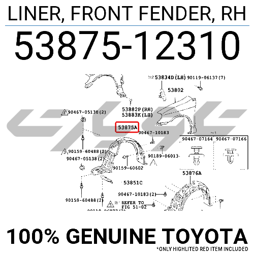 LINER, FRONT FENDER, RH