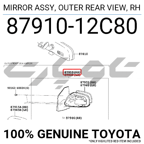 MIRROR ASSY, OUTER REAR VIEW, RH