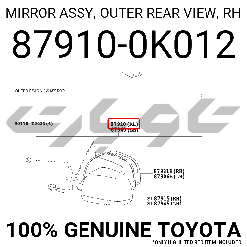 MIRROR ASSY, OUTER REAR VIEW, RH