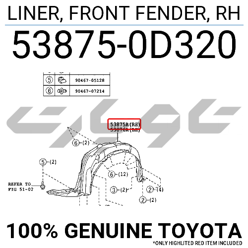 LINER, FRONT FENDER, RH