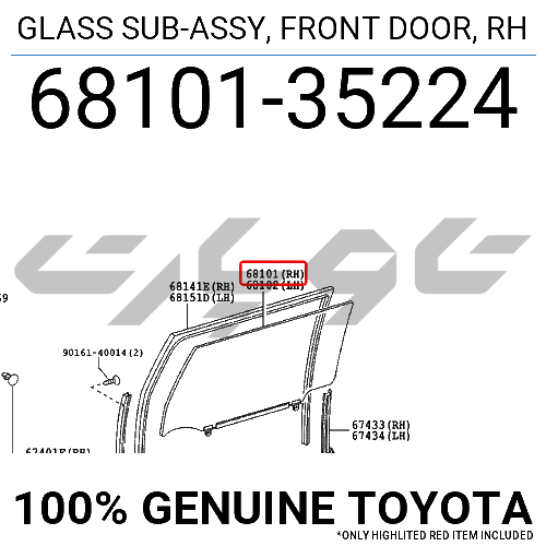 GLASS SUB-ASSY, FRONT DOOR, RH