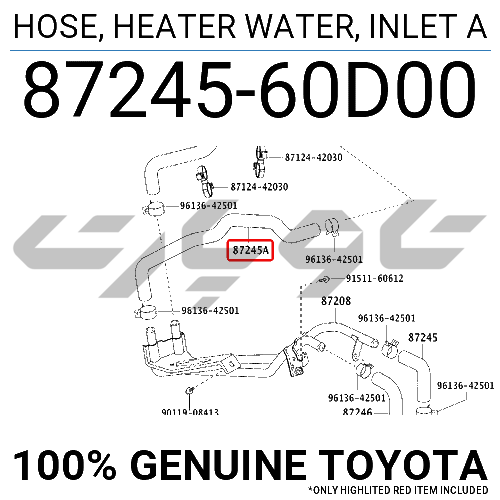 HOSE, HEATER WATER, INLET A