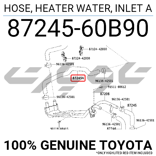 HOSE, HEATER WATER, INLET A