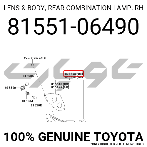 LENS & BODY, REAR COMBINATION LAMP, RH
