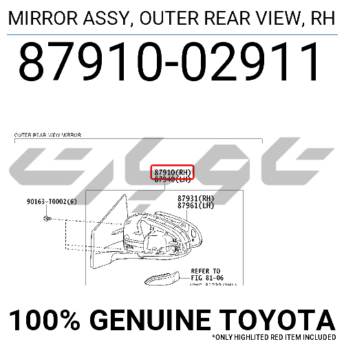 MIRROR ASSY, OUTER REAR VIEW, RH