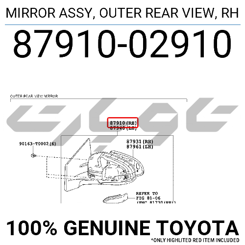 MIRROR ASSY, OUTER REAR VIEW, RH