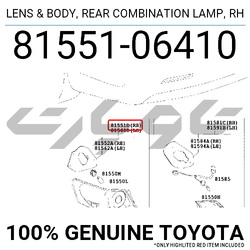 LENS & BODY, REAR COMBINATION LAMP, RH