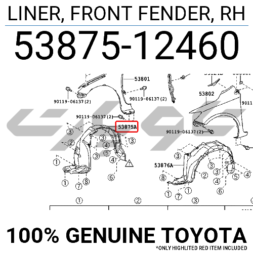 LINER, FRONT FENDER, RH