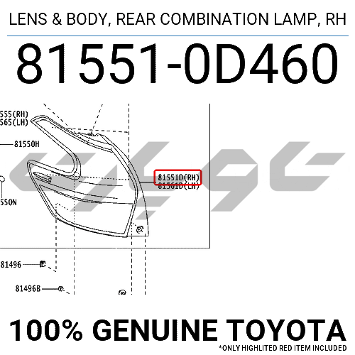 LENS & BODY, REAR COMBINATION LAMP, RH