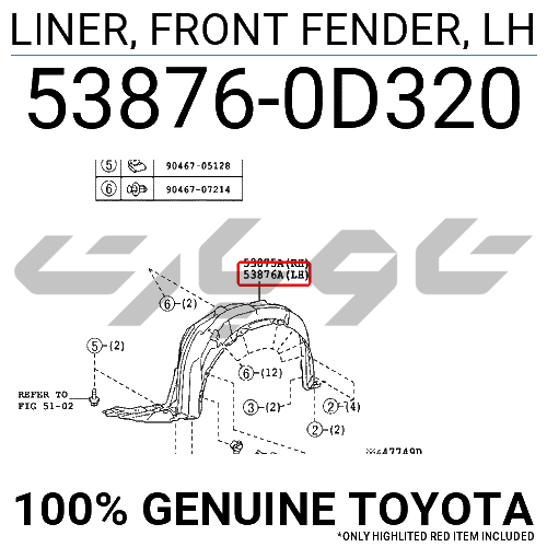 LINER, FRONT FENDER, LH