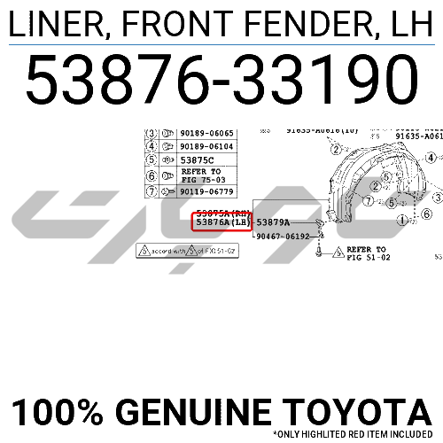 LINER, FRONT FENDER, LH